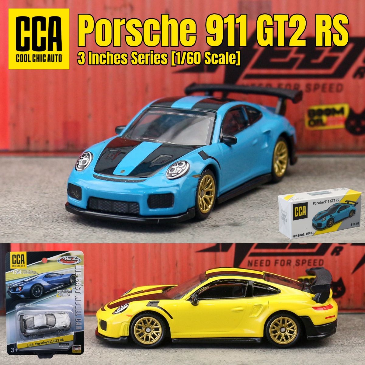 1/60 Porsche 911 GT2 RS Brinquedo Modelo Carro CCA MSZ 1:64 Miniatura Diecast Rodas Livres Coleção Adequada para Hot Wheels Presente Infantil