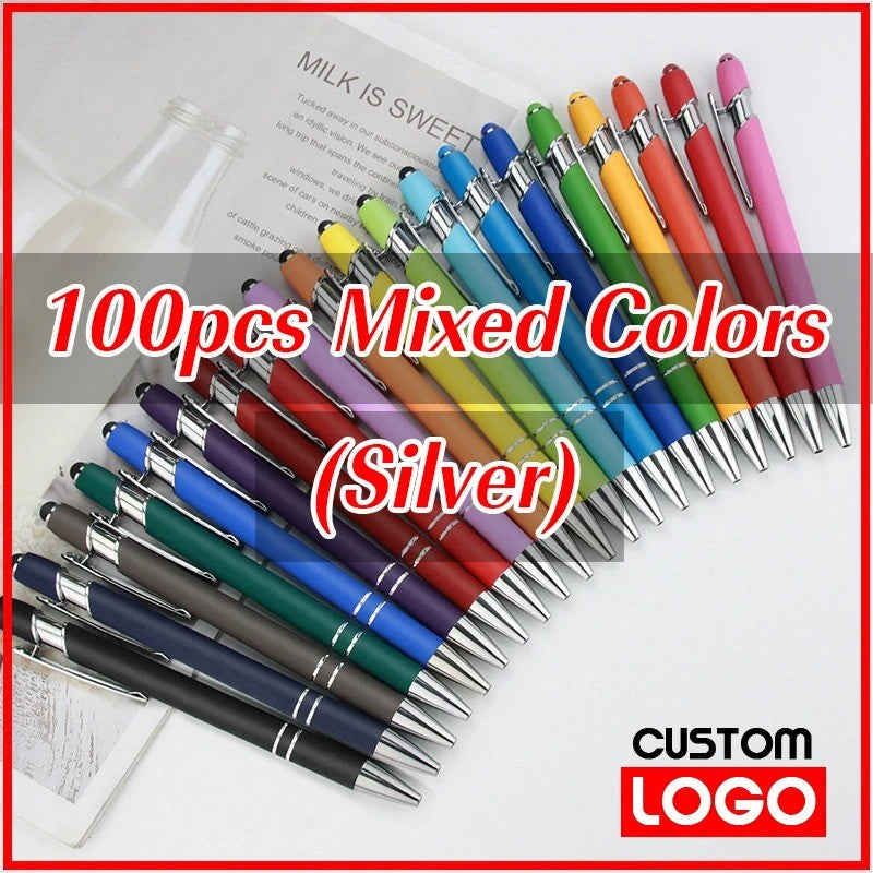 100 Pcs Light - Metal Capacitive Universal Touch Screen Stylus Ballpoint Pen Free Custom Logo Writing Stationery Office Gifts