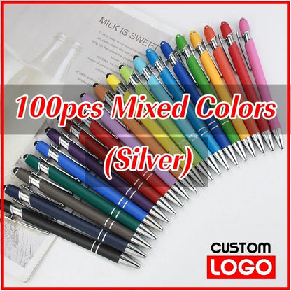 100 Pcs Light - Metal Capacitive Universal Touch Screen Stylus Ballpoint Pen Free Custom Logo Writing Stationery Office Gifts