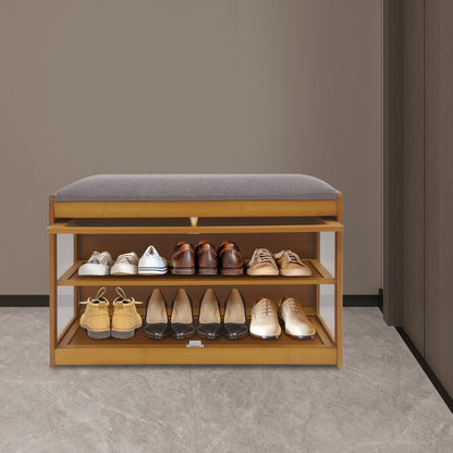 Brown Entryway Shoe Bench Shoe, Rack Bench with Cushion, Modern Hallway Sitting Stool for Home, Living Room, Porch