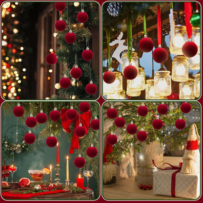 1/30pcs 6cm Wine Red Velvet Christmas Balls for Xmas Tree Flocked Xmas Ball Hanging Pendents Festival Party Home Decor Supplies
