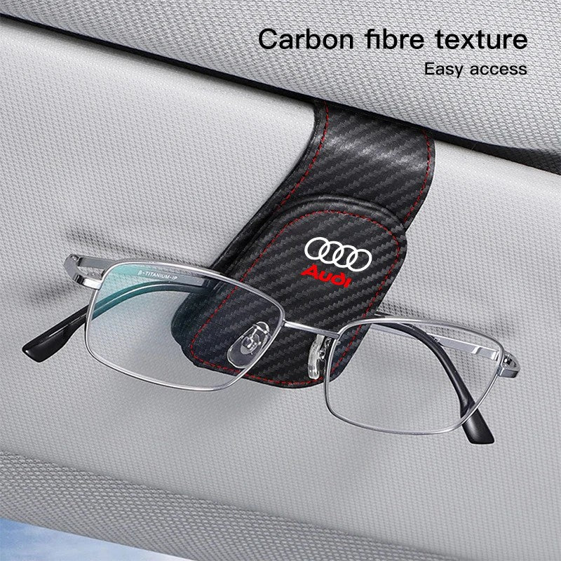 Carro Óculos De Couro Clipe Protetor Solar Óculos De Sol Caixa De Cartão Para Audi Quattro Sline A3 A4 A6 A5 Q5 A1 Q7 Q3 Q2 Q8 A7 A8 TT S1 SQ5