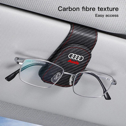 Carro Óculos De Couro Clipe Protetor Solar Óculos De Sol Caixa De Cartão Para Audi Quattro Sline A3 A4 A6 A5 Q5 A1 Q7 Q3 Q2 Q8 A7 A8 TT S1 SQ5