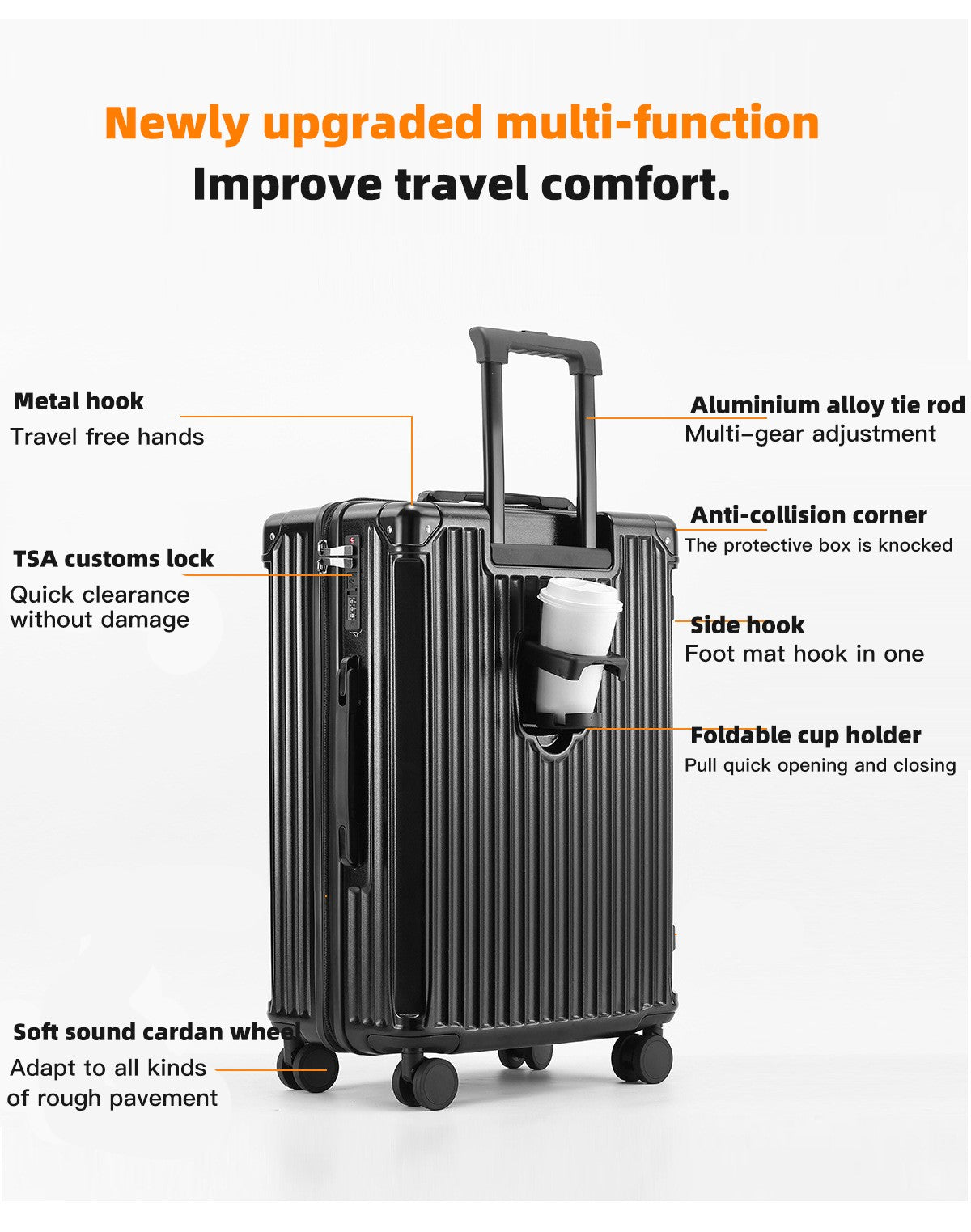 SUSHIMU Suitcase  Travel Suitcase Men 20 24 26 Carry-On Luggage Women PC   Frame Trolley Case