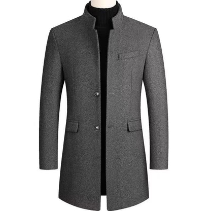 Autumn and winter men's woolen overcoat, mid-length trench coat with cotton and thick men's jacket, middle-aged overcoat
