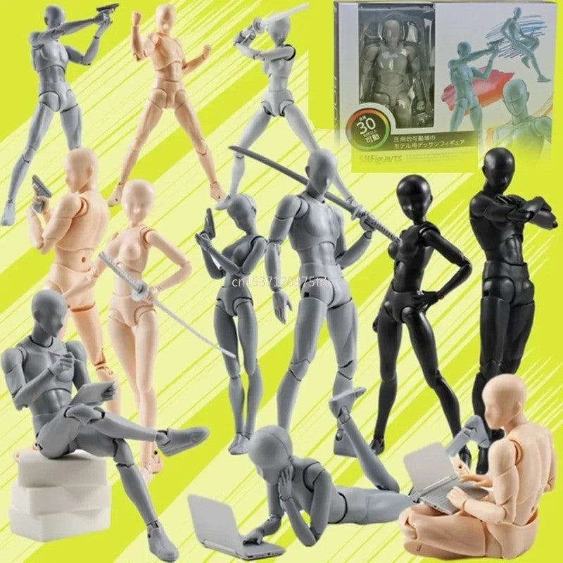 15cm Boneco Colecionável Multiarticulado SHFiguarts BODY KUN / BODY CHAN Versão Cores Cinza/Laranja Figura de Ação em PVC Brinquedos Modelo Colecionáveis