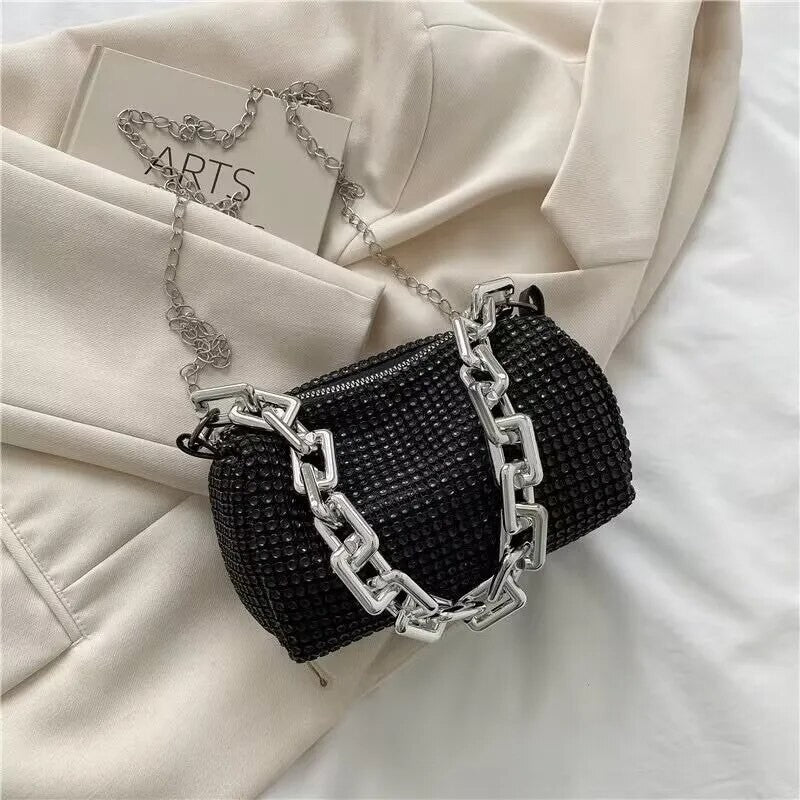 Luxury Rhinestone Bucket Bag Glitter Chain Prom Purse Women's Dinner Package Fashion Female Shoulder Bag