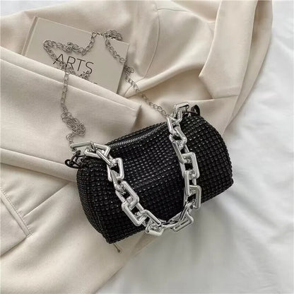 Luxury Rhinestone Bucket Bag Glitter Chain Prom Purse Women's Dinner Package Fashion Female Shoulder Bag