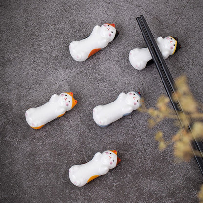 Conjunto de Descanso de Hashi de Cerâmica Gato Fofo Suporte de Hashi de Sushi de Comida Suporte de Garfo de Colher de Cerâmica Artesanato Suporte de Travesseiro