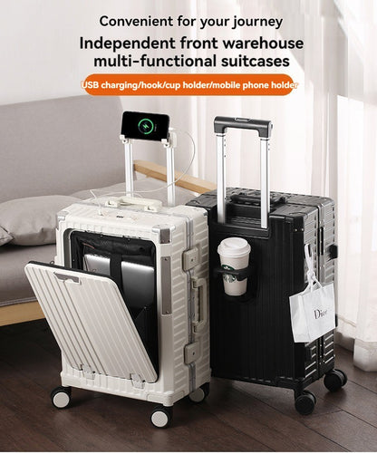 Front opening luggage compartment, PC aluminum frame, 20 inch boarding case, password travel case, luggage trolley case