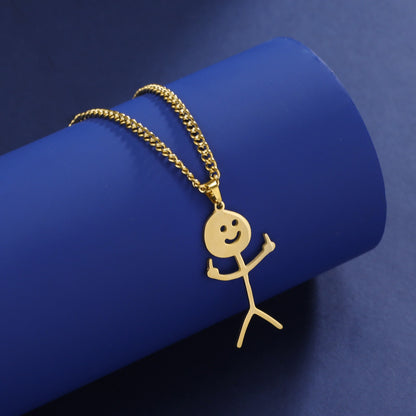 Skyrim Hip Hop Doodle Necklace for Men Women Stainless Steel Long Neck Chain Fashion Middle Finger Stickman Jewelry New