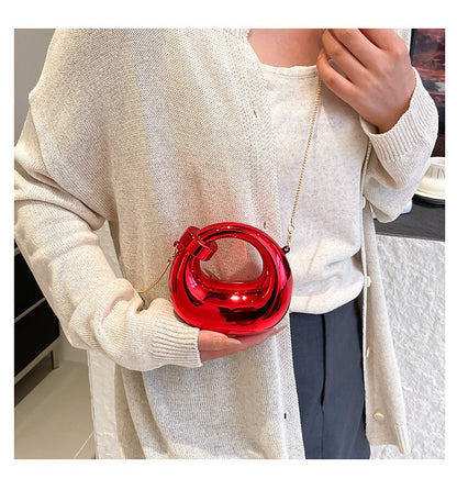 Fashion Crescent Mini Acrylic Chain Evening Bag for Women, Shoulder and Crossbody Bag