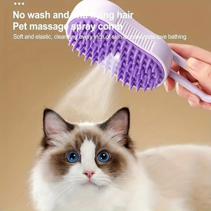 3-in-1 steam pet brush - USB rechargeable, foldable cat and dog grooming tool with silicone brush