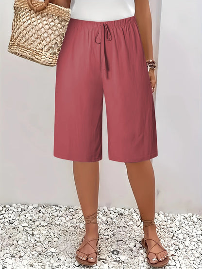 Women's 2025 Casual Solid Color Shorts - Mid-Length 5-Inch Bermuda Shorts, High Waist Loose Fit Summer Short Pants