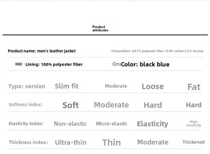 Men's Biker Leather Jacket Autumn Winter Thickened Fleece Casual Versatile Slim Fit Large Size PU Leather Coat