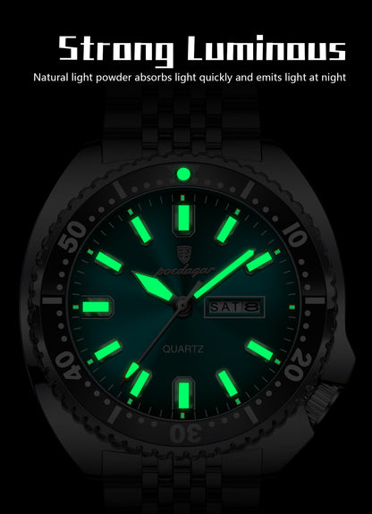 POEDAGAR Business Men Watch Date Week Waterproof Luminous Luxury Man Wristwatch Sports Stainless Steel Men's Quartz Watches Male