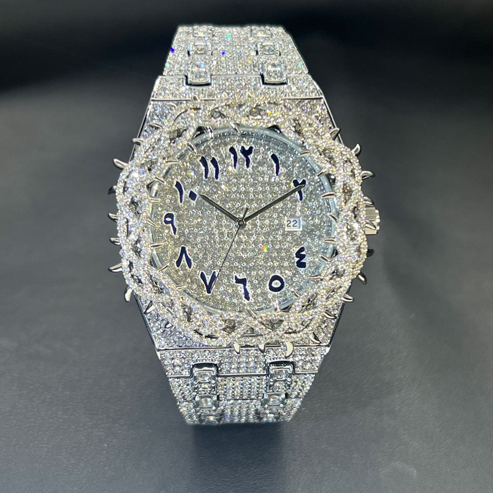 Hot Fashion Full Diamond Watch Men MISSFOX Brand Hip Hop lced Qut Bling Jewelry Flower Quartz Wristwatch For Man Dropshipping