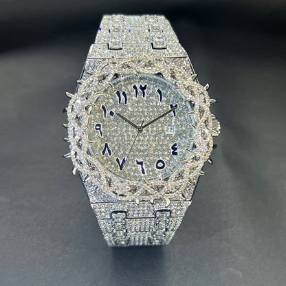 Hot Fashion Full Diamond Watch Men MISSFOX Brand Hip Hop lced Qut Bling Jewelry Flower Quartz Wristwatch For Man Dropshipping