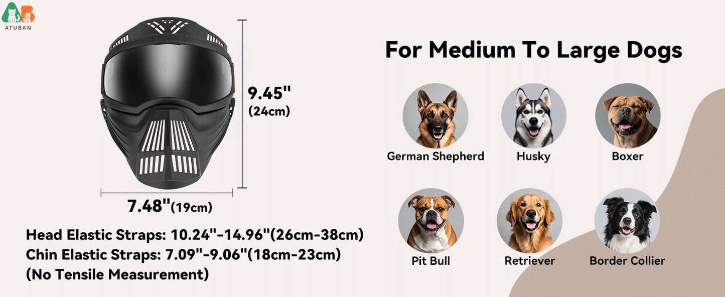 Óculos de proteção para cães ATUBAN raças grandes, óculos de sol de proteção UV de rosto inteiro para cães, proteção contra vento, poeira e neve para olhos de animais de estimação