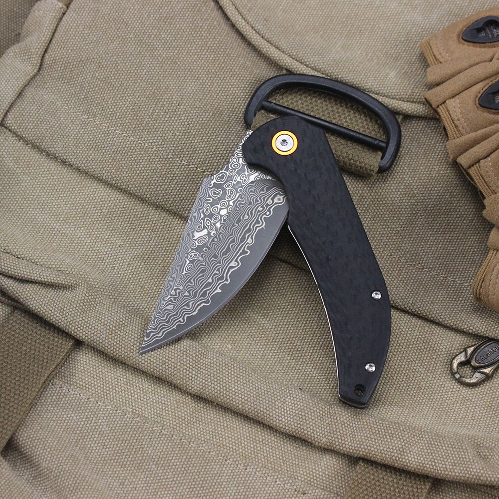 Damascus Pattern Folding Knife Wood Handle Portable Outdoor Self-defense Pocket knife High Hardness EDC Camping Kitchen Knives