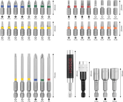 Kit Bosch 43 Peças de Pontas para Parafusadeira Broca de Mão de Alta Dureza Parafusos 25mm 75mm Pontas de Parafusadeira Elétrica para Conjunto de Ferramentas Elétricas