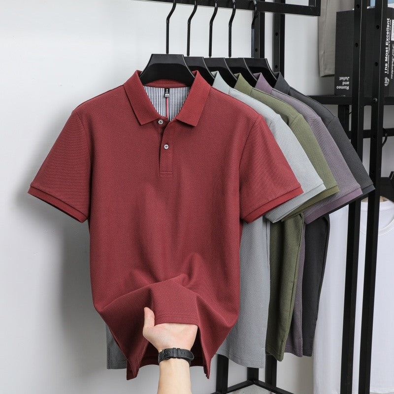 100% pure cotton short sleeved men's polo shirt summer boutique fashion high-quality top solid color collar back striped T-shirt