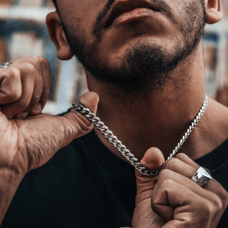 Colares de Aço Inoxidável Punk Básico 3, 5, 7mm Elo Cubano Masculino Feminino Corrente Dourada Preta Gargantilhas Joias de Metal Sólido
