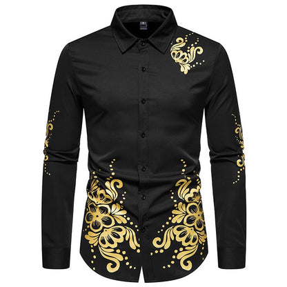 Dragon Embroidered Long Sleeve Shirt Autumn and Winter Single Breasted Slim Fit Button Retro Social Dress Shirt Street Wear