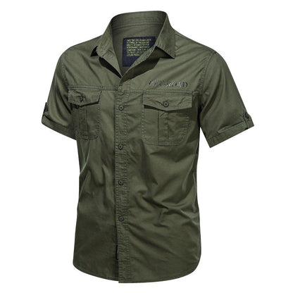 Summer military cargo shirt men's cotton wear-resistant loose short sleeved outdoor army tactical shirt multi pocket solid color