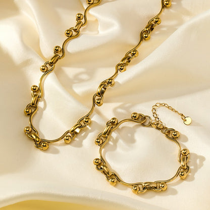 GANEMLY 316L Aço Inoxidável Metal Dourado Cor Contas Corrente Colar Pulseira Conjunto Para Mulheres Correntes Modernas Joias À Prova D'água Novo