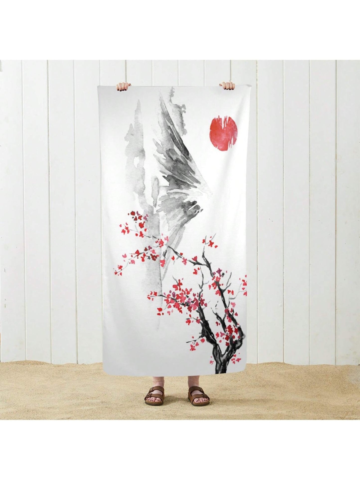 Japanese Sakura Sun And Mountain Beach Towel Microfiber Beach Towels, Oversized Lightweight Quick Dry Sand Proof, Absorbent