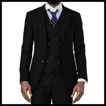 3 Pieces Green Wool Tweed Herringbone Business Retro Classic PatternTuxedos For Wedding Blazer Pants Vest