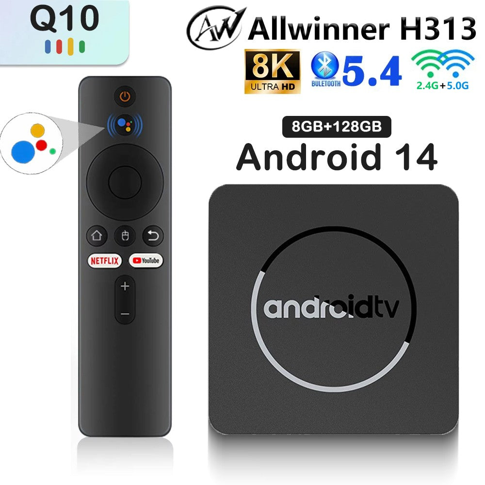 Android14 TV Box Q10 Allwinner H313 Suporta Wi-Fi Duplo 2.4G e 5G 8K 64G 128G Rom Set Top Box Media Player TV Box Set Top Box de Voz