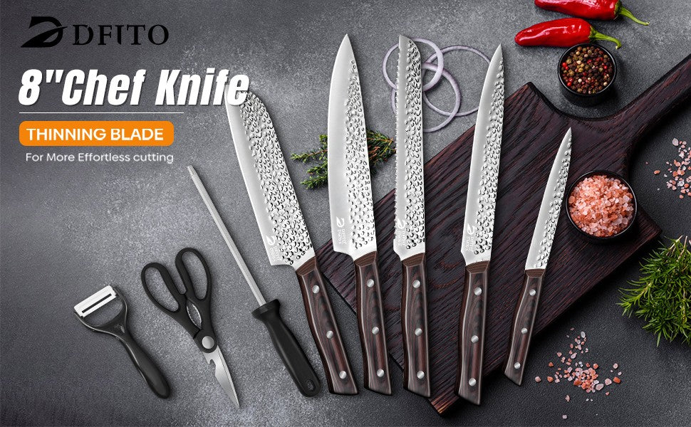 ZENG 8pcs Chef Knife Kitchen Knives Set Hammer Pattern Sharp Cutting Blade Meat Salmon Slicing Knives Santoku Knives Kitchen