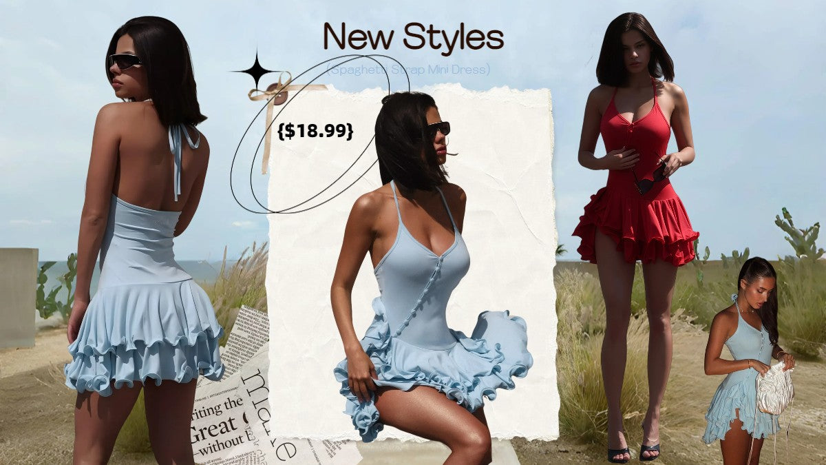 Absobe Women's A-Line Bodycon Mini Dress Ruffle Hem V-Neck Asymmetrical Buttons