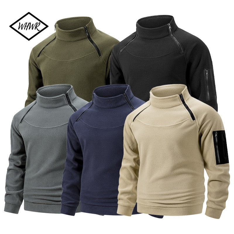 Winter Mens Military Sweatshirt Fleece Zipper Pullover Fashion Men's Solid Color Loose Lamb Thick Jacket Men Clothing S-XXXL