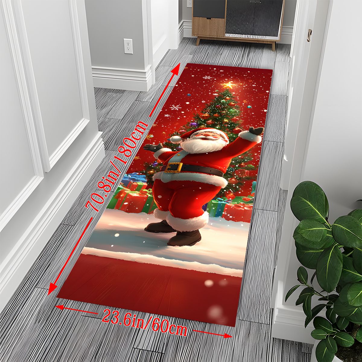 VIKAMA Christmas Carpet Festive Red Kitchen Rug Doormat Welcome Mat Runner Rug Winter Rug For Bedroom Warm Carpet For Live Room