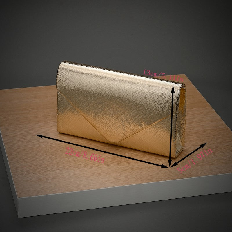 Gold Style Elegant Evening Bag with Detachable Metal Chain Clamshell One-Shoulder Ladyship Party Storage Bag for Women