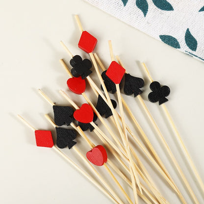 100Pcs Casino Las Vegas Poker Disposable Bamboo Food Picks Playing Card Dessert Fruit Forks for Birthday Wedding Party Decor