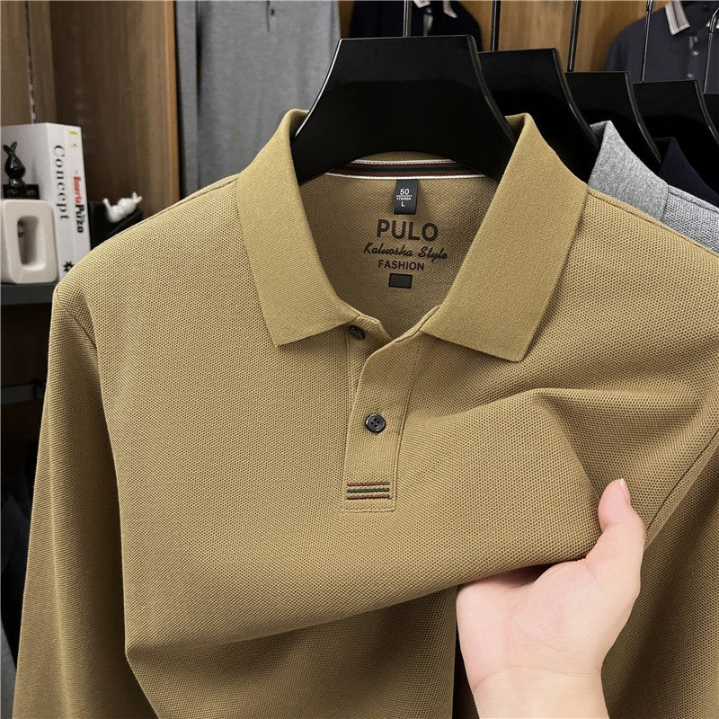 100Cotton Original Quality Men's Polo Shirt Simple Front Embroid Long Sleeve Autumn Lapel T-Shirt Business Casual Trend Menswear