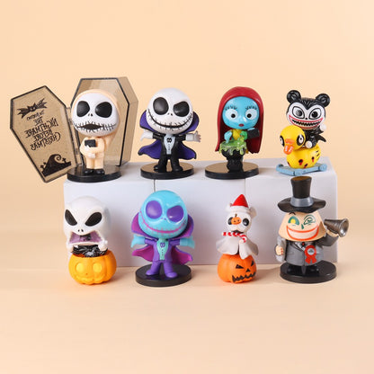 8 unidades/conjunto Anime O Estranho Mundo de Jack Jack Skellington Prefeito Sally Figuras de Ação Modelos de Brinquedo Presentes de Natal