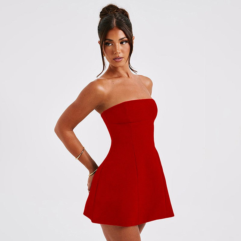 Sexy A-Line Dress Women's Summer New Solid Sexy Sleeveless Off Shoulder Bodycon