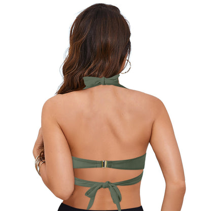 Halter Neck Push Up Bikinis Tops Women 2025 New Chest Padded Solid Swimwears Bikinis Top For Women Summer Beach Bathing Suit