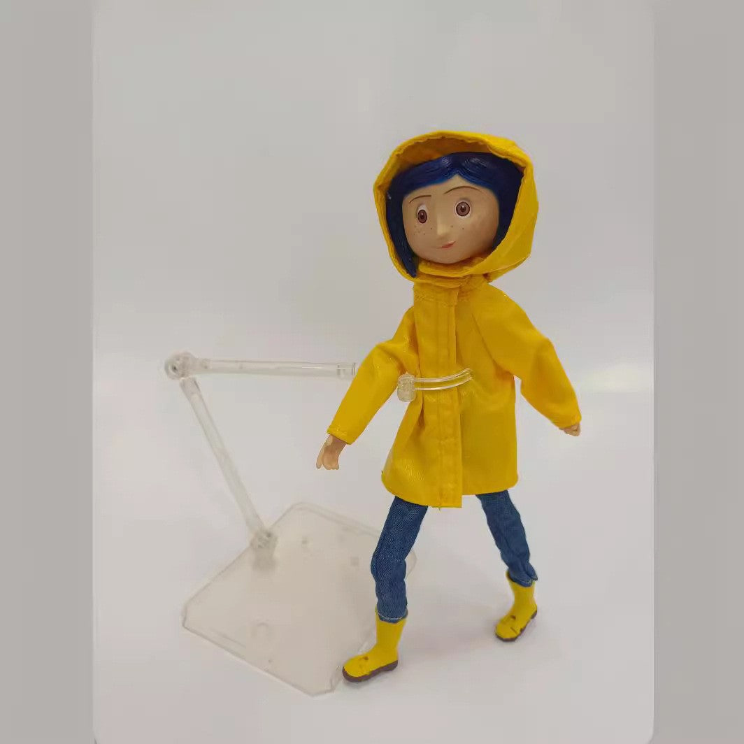 Neca Anime Coraline Doll Articulated Anime Figure Raincoat Sweater In Striped Shirt Toy La Girl Decoration Model Bithday Gifts