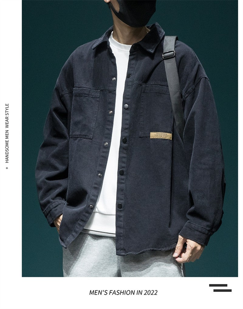 Autumn Men's Long Sleeve Cargo Shirt Casual Korean Fashion Oversize Blouses Hombre 2025 New High Street Y2K T Shirt Baggy Jacket