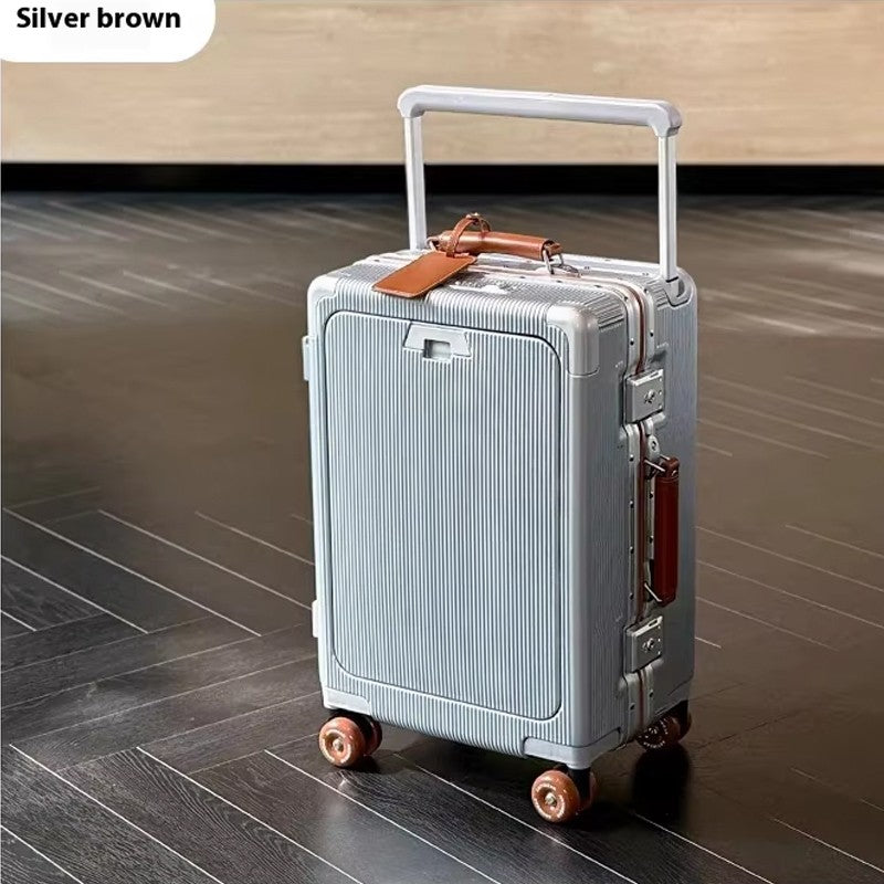 Front Opening Luggage High Quality PC Aluminium Frame Suitcase Wide Handle Carry on Travel Luggage With Laptop USB Charger Port