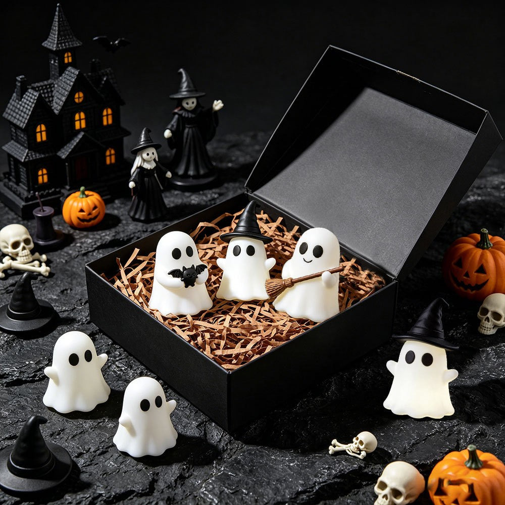 Halloween Luminous Mini Ghost Statue Soft  Glow In Dark Ornament Cute Spooky Table Decor for Baking Topper Handcraft Holiday