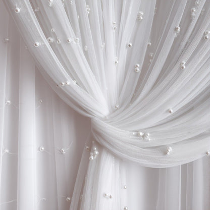 White Pearl Beaded Sheer Tulle Roll, Soft Gauze for Wedding Table Runner, Ceremony Arch Drape, Chair Sash,Bridal Shower Backdrop