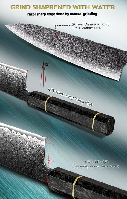 Professional 67-layer Damascus Japanese Kitchen Nakiri Gyuto Chef bread boning Knife Set Home kitchen tool with Carbon Fiber HD