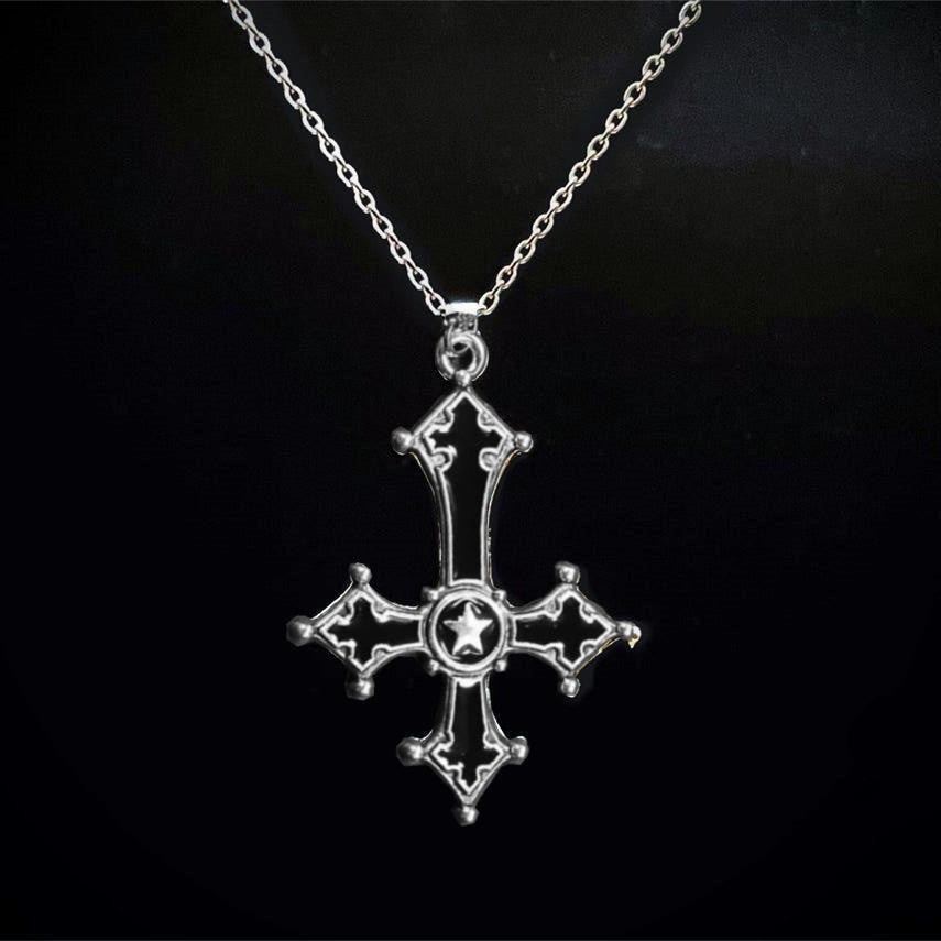 Gothic Cross Necklace For Women Men Punk Hollow Flower Cross Charms Choker Chain Vampires Pendant Jewelry Party Accessories Gift